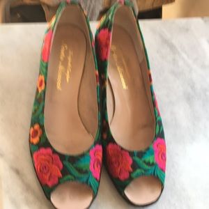 Sesto Meucci floral espadrille wedge peep toe 7.5